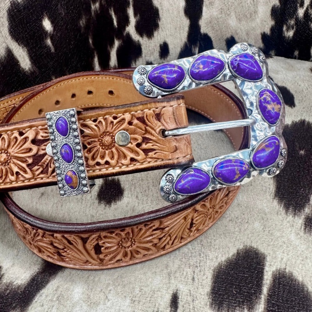 Purple Stone Buckle and Keeper - Picture 3 of 4